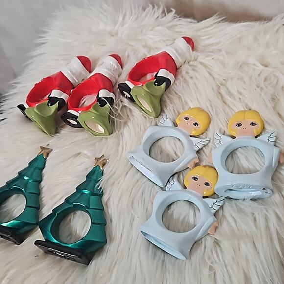 Vintage 1970s Ceramic Christmas Napkin Tree Angel Santa Set of 8 - Picture 6 of 8